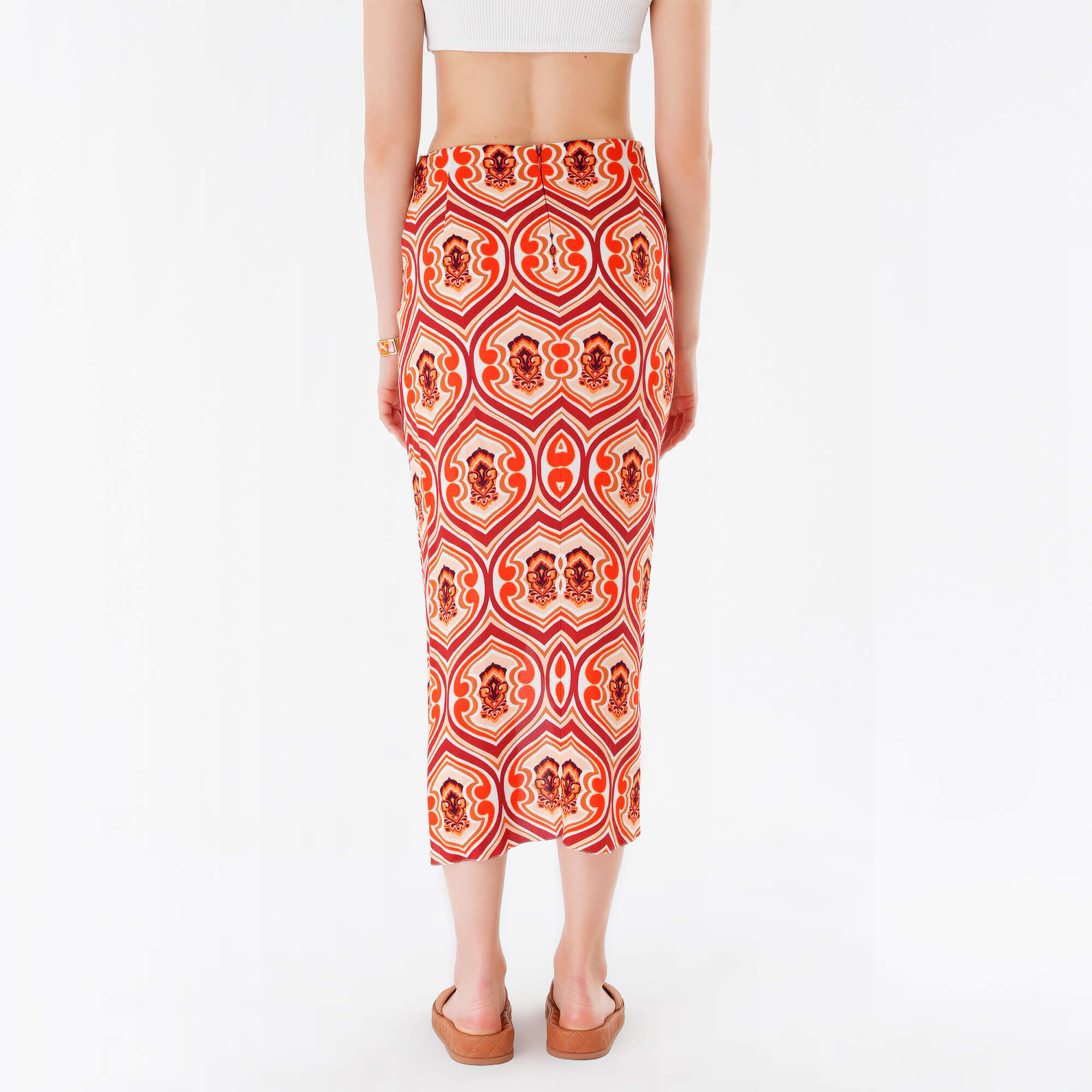 Etro - Orange Printed High Rise Midi Skirt IT42